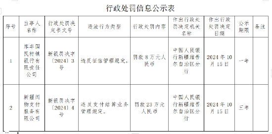 新疆闰物支付服务有限公司被罚23万元：违反支付结算业务管理规定  第1张